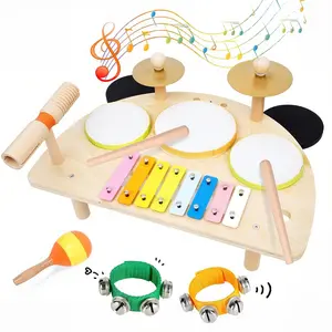 Kids Drum Set, Musical Instruments for Toddlers 1-3, Wooden Baby Musical Toys, Musical Activity Table Preschool Learning Xylophone Drum Kit, Christmas Birthday Gift for Boys Girls Ages 1-3