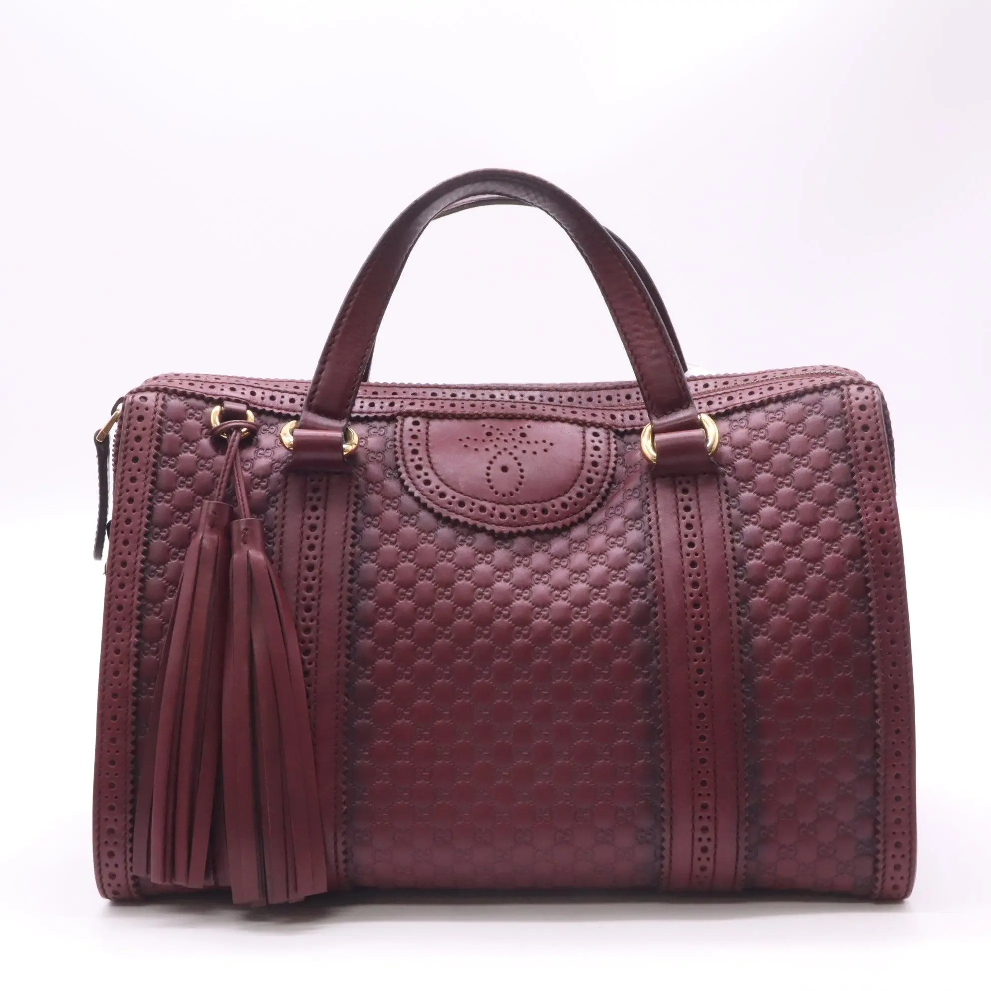 Pre-owned GUCCI leather top handle bag Duilio Brogue Boston Twins B23331
