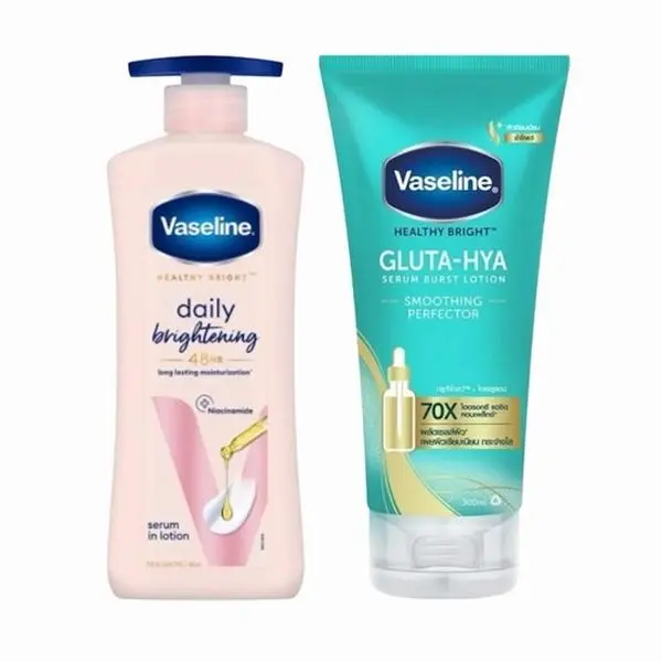 Vaseline Daily Brightening Body Lotion (400ml) & Gluta-Hya Serum-Burst Soothing Limited Edition Body Care Set, Hydrating Dry Skin Moisturizer with Skin Repair Benefits