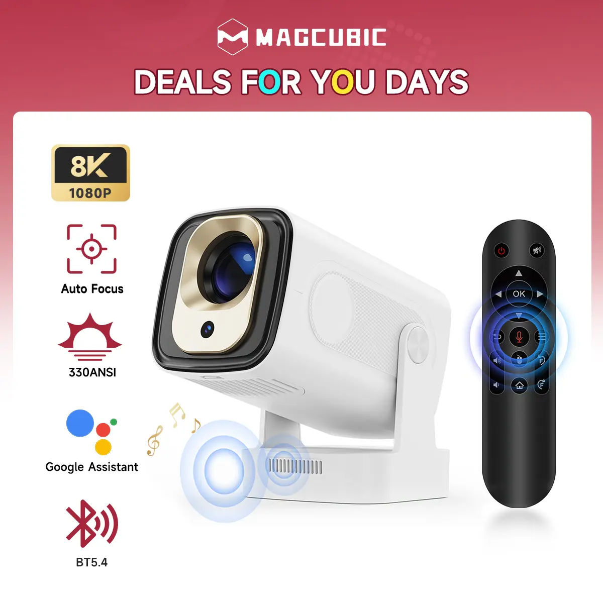 [US warehouse] Magcubic Auto Focus HY310 Projector 330ANSI Google Assistant 8K Decode Native 1080P BT5.4 WIFI6 Android 14 Built-in Speaker Allwinner H726 60Hz Reflash Home Cinema Mini Portable Projector Wireless Local #SummerWins #DealsForYouDays