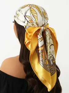 Travel-Ready Square Scarf, Fashionable New Arrival Headscarf, 90x90cm Women's Silk Scarf, Four-Season Luxury Print Shawl