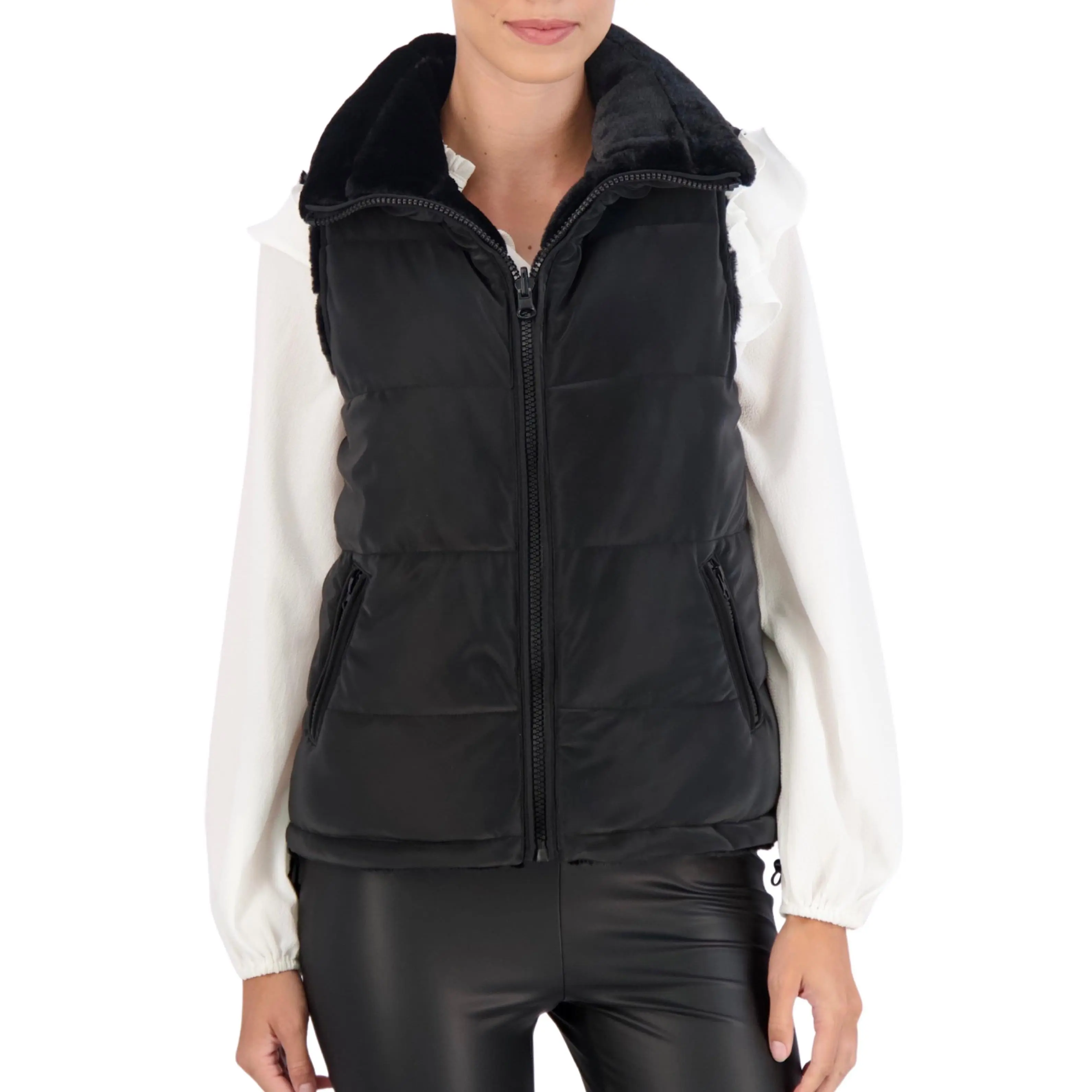 Ookie & Lala Carbon Puffer Vest Reversible to Grooved Faux Fur