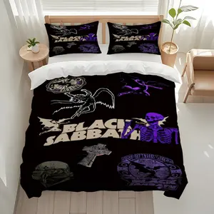 3pcs Black Sabbath Printed silky-textured polyester three-piece set, with unique interpretation of holiday-themed patterns. It is an excellent choice for exquisite Christmas gifts. It is suitable for and in, 1 Duvet Cover + 2 Pillowcases (No Insert)