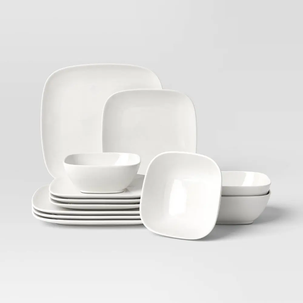 12pc New Poreclain Square Coupe Dinnerware Set - Threshold