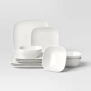 12pc New Poreclain Square Coupe Dinnerware Set - Threshold