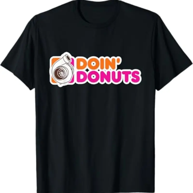 Men's Doin' Donuts Graphic T-Shirt, Casual Short Sleeve Cotton Top for Car Racing Fans, Classic Fit Knit Menswear, Shortsleeve, Elastic, Seamless, Ribbed, Smooth, Foldable, Round Neck, Soft Cotton, Digital Print, Tshirt, Fabric, Stylish, All Seasons, Crew