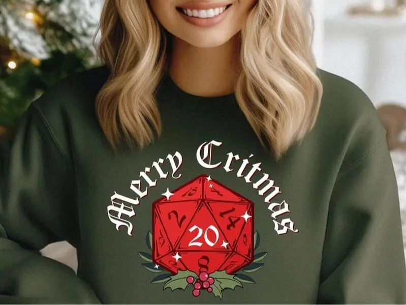 Merry Critmas Sweater, Dungeons and Dragons Sweatshirt, Christmas Party Sweatshirt For DnD Fans, D20 Dice Xmas, Critical Roll, Dungeon Master Sweatshirt