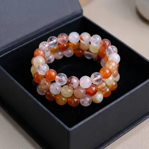 3Pcs Red "Glue Flower" Quartz&Gold-Thread Jade&Red Agate,Vitality & Good Luck Triple-Strand Bracelet Gift for mom & daughter fashion artificial bracele gift for girlfriend  Love Gift