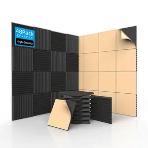 SODOCT 48 Pack Acoustic Foam Panels with Self Adhesive 12" X 12" X 1" Sound Proof Foam Panels for Walls High Density Wedge Soundproof Wall Panels for Studio Office Gaming Room
