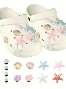 DIY 12Pcs Ocean Style Starfish Shell Shoe Charms for Crocs Decoration Bag Accessories and DIY Craft Making Kit Cute Shoe Charms
