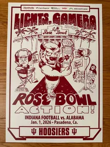 Indiana Hoosiers 2025-26 Football Rose Bowl "Lights, Camera, Action" Poster - Custom Vinyl Lyrics Print, Off White, Personalised Music Poster, Hip Hop Rap Art, Minimalist Style, Wall Art Decor