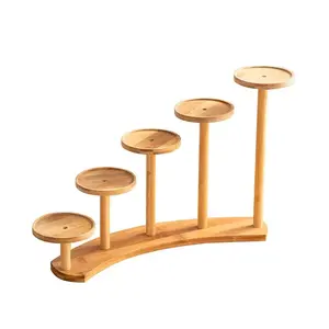 Bamboo Desktop Shelf Desk Multi-level Organiser Cosmetic Trinket Display Rack for Indoor Potted Plants Jewellery Display Stand