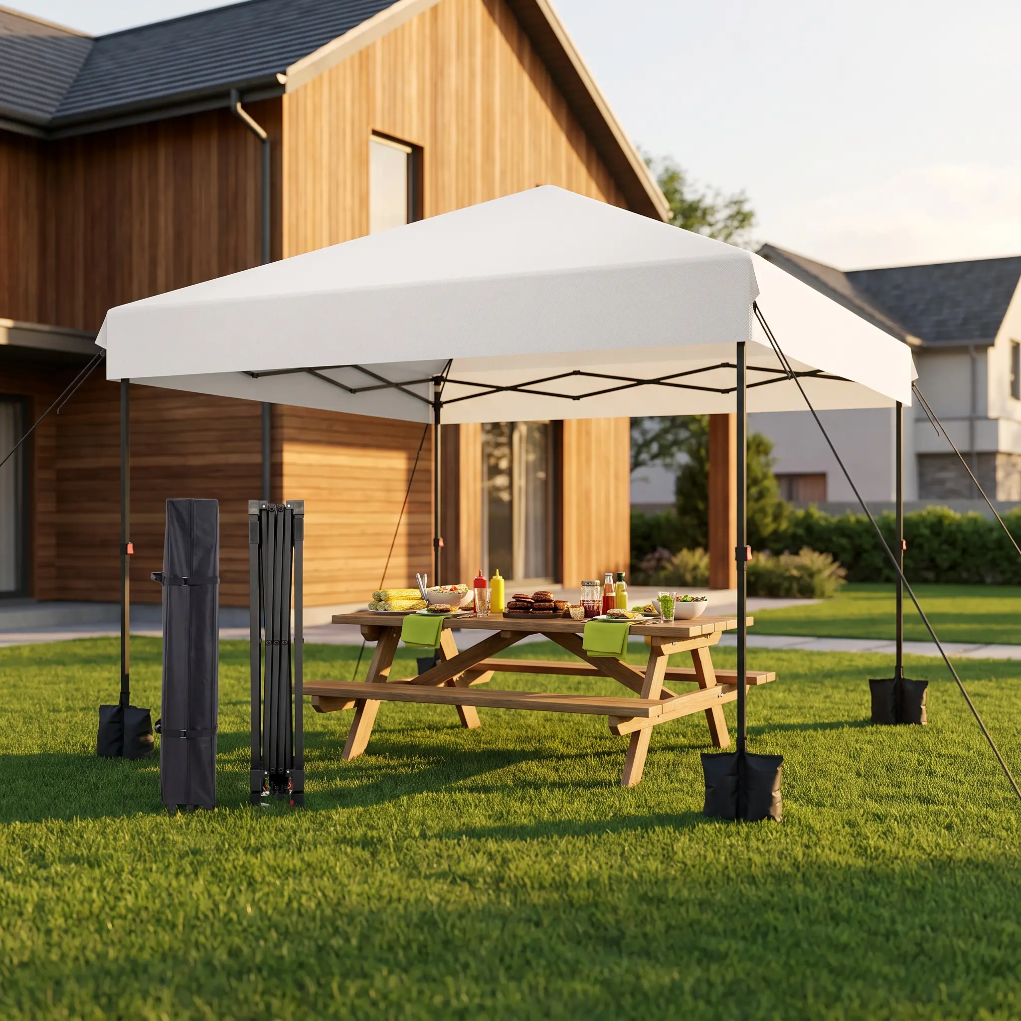 Garvee 10x10 / 10x20 FT Heavy-Duty Pop Up Canopy Tent, 210D Oxford Outdoor Gazebo with Rust-Proof Metal Frame, 3-Level Adjustable Height & UV Sun Protection, Comes with Roller Bag, 4 Sandbags, Stakes and Ropes, Easy Setup for Patio, Beach & Parties