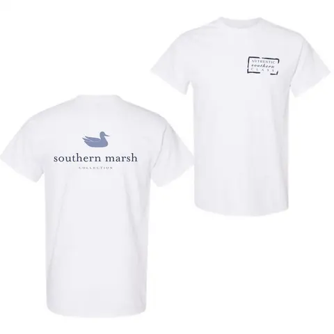 Unisex Southern Marsh Duck Logo Short-Sleeve Round Neck Top - Natural Soft Breathable Fabric, Simple Biker Menswear, Comfy Loose Oversized Fit, Hem Detail, Men's T Shirts, Casual Outdoor Beach Coverup (Pairs with Leggings)