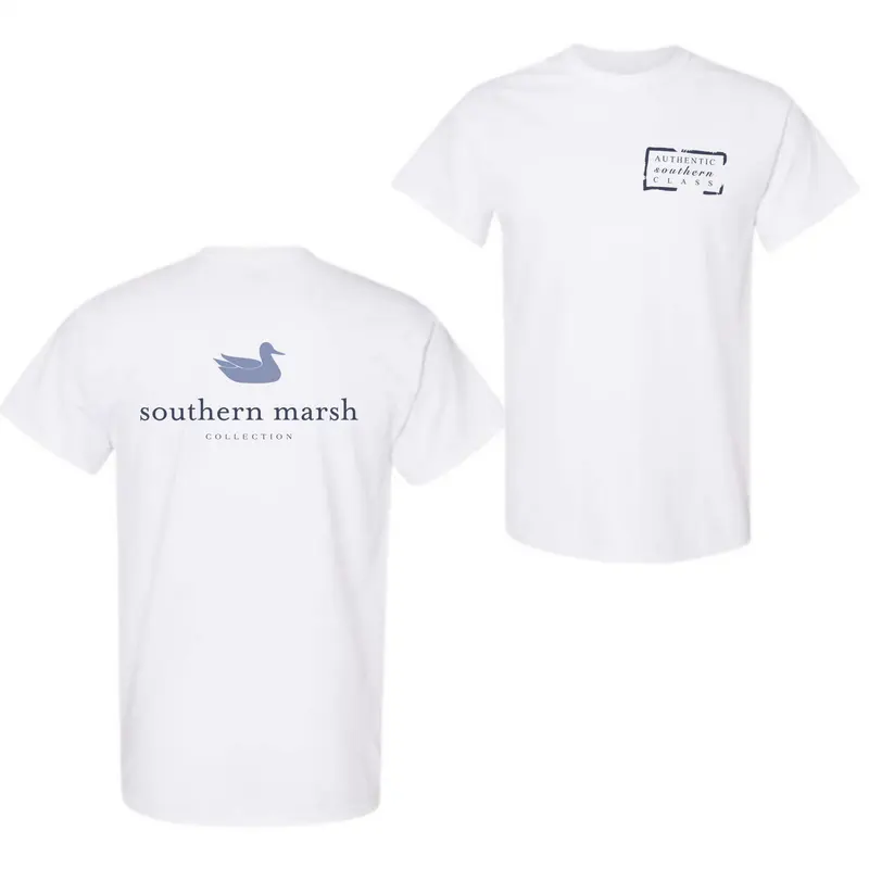 Unisex Southern Marsh Duck Logo Short-Sleeve Round Neck Top - Natural Soft Breathable Fabric, Simple Biker Menswear, Comfy Loose Oversized Fit, Hem Detail, Men's T Shirts, Casual Outdoor Beach Coverup (Pairs with Leggings)