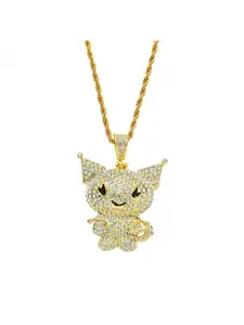 Hip-hop Full Diamond Little Devil Animal Pendant Necklace, Trendy Nightclub Streetwear Map Monster Pendant Necklace