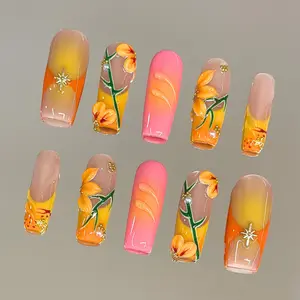 NailVesta CITRUS VEIL – 100% Handcrafted 3D Press-On Nails | Reusable, Long-Lasting, Salon-Quality