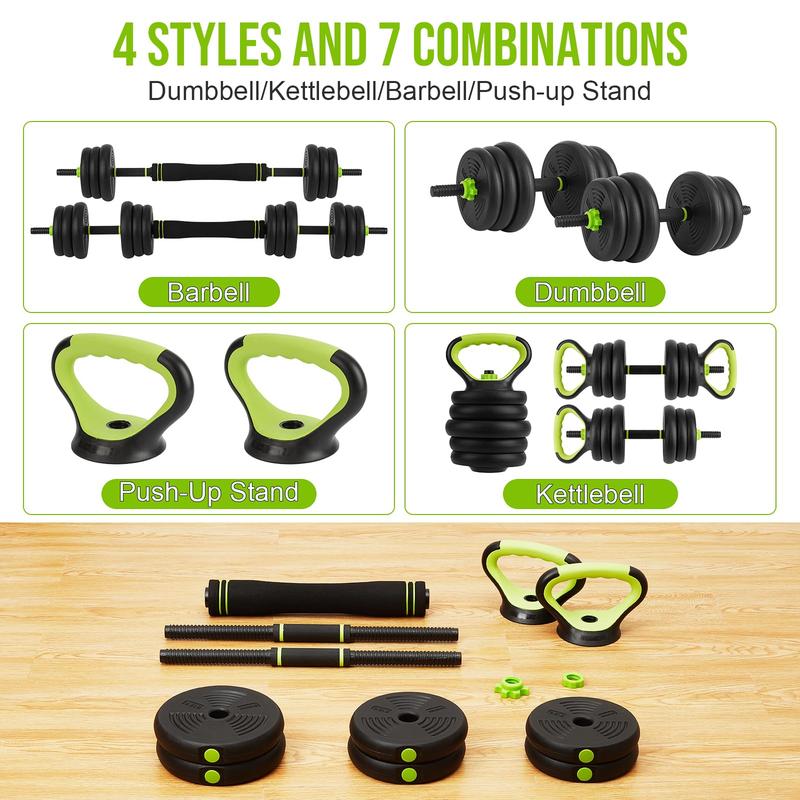 4-In-1 Adjustable Weights Dumbbell Set, Weight Set with Connector Used As Kettlebells, Barbell, Push Up Stand, Fitness Exercise Dumbbell, Free Weight Set for Home Gym