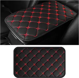 Center Console Cushion Pad, PU Leather  Armrest Protection Cover,  Automotive Interior Arm Rest Seat Box Mat Accessories, Universal for SUV, Sedan,  (Black/Red)