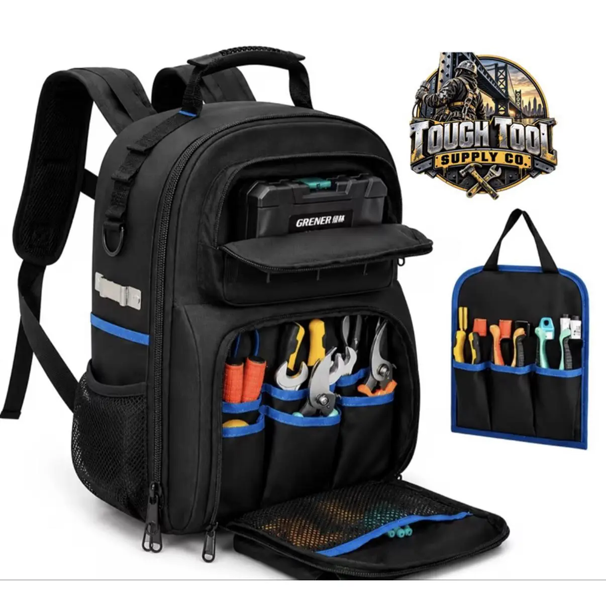 Tough Tool Supply Co. Large Capacity Heavy-Duty Waterproof Tool Backpack for Electricians Construction Plumbing HVAC with Multiple Compartments Padded Straps Portable Utility Organizer