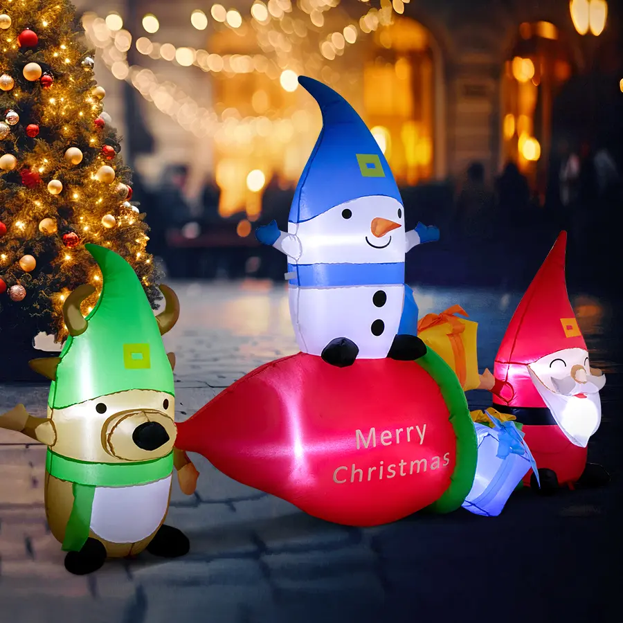 6 ft Christmas Inflatable Santa with 3 Garden Figures, Built-in Blower, Bright LED Lights, Power Adaptor, Weather-Resistant PVC Synthetic Decor for Holiday Garden Lawn (6ft Size, Kid-Friendly for Children)
