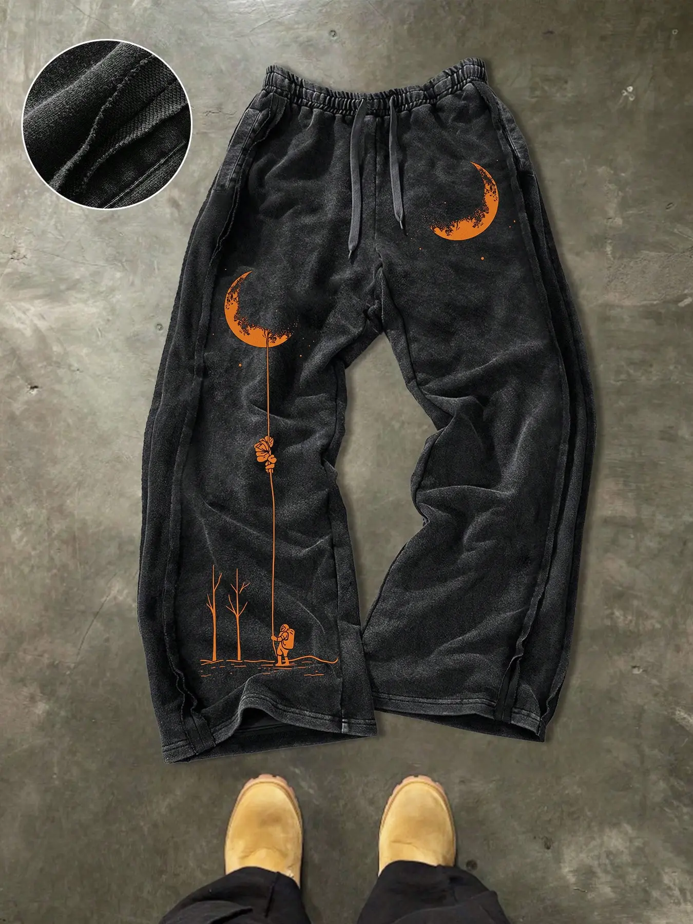 Men's Casual Loose Cotton Sports Pants, Athletic Workout Pants, Athleisure Track Pants, Astronaut Print, Graphic, Geometric, Street Style, Streetwear, Drawstring Waist, Long/regular Length, All Seasons