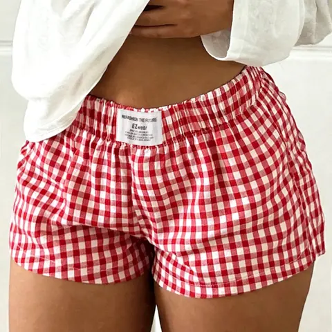 Sexy Plaid Striped Casual Loungewear Shorts for Women, Summer Loose-Fitting Waistband Slimming Home & Outwear, Multiple Colors Available