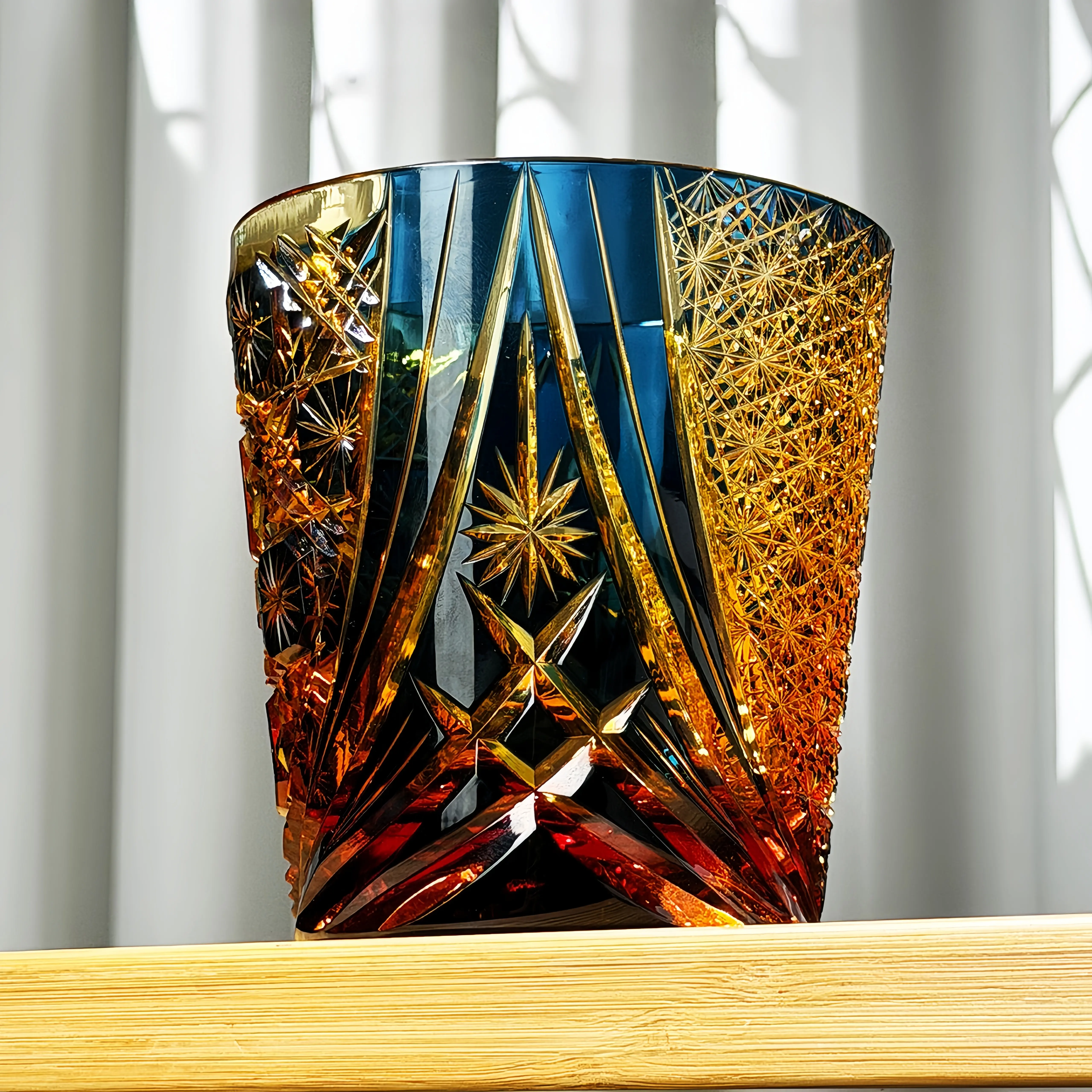 Limited Edition Edo Kiriko "Golden Dome" Whiskey Glass - Hand Cut Crystal Rocks Glass