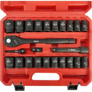AMM 1/2" Drive Set, 24-Piece Shallow Standard SAE (7/16-Inch to 1-Inch) & Metric (13-24 mm) Sizes, Assortment with Ratchet Handle,Cr-V