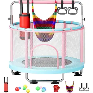 2025  55" Toddler Mini Trampoline for Kids, Indoor Outdoor Toys with Swing, 440lbs Baby Kids Trampoline, Gymnastics Bar, Birthday Gifts for Boy Girl Age 1-8