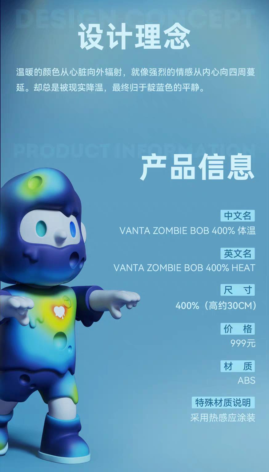 [FINDING UNICORN] BOB-400% VANTA ZOMBIE BOB HEAT Collection Figurine Toys for Modern Home Decor, Collectible Art Toy Cute Figures Desktop Ornament Collectible Toys Birthday Gifts