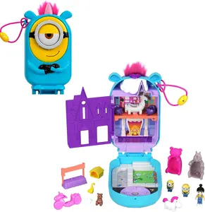 Minions Playset with 1 Doll, 2 Minions Figures & Fluffy The Unicorn Toy, Collectible Compact with 9 Accessories