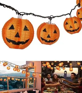 Halloween Lantern String Lights, Jack O Lanterns Pumpkin String Lights Plug in, 10 Orange Halloween Lights String 9.83FT Connectable Indoor/Outdoor Halloween Decorations