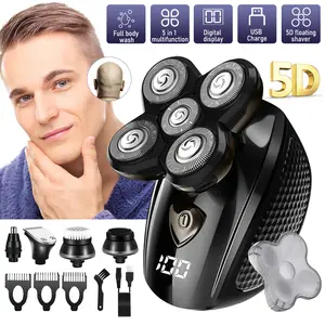 5-in-1 Bald Head Shaver, Electric Head and Face Grooming Kit for Men, Waterproof Cordless Rotary Razor with USB Rechargeable Design