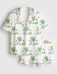 Watercolor Hand Drawn Mahjong Tile Cocktail Mahjong Party Satin Pajama Set, Mahjong Holiday Hand Drawn Pjs, Cocktail Sleepwear Gift For Her