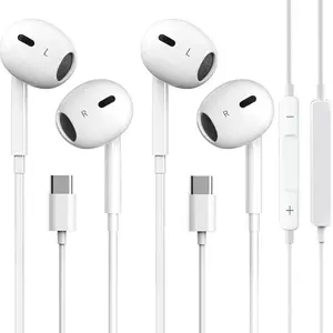 2 Pack USB-C Wired Earbuds Headset for iPad Pro iPhone 15 Series, Hi-Fi Stereo Sound with Mic Volume Control, Universal Android Compatible