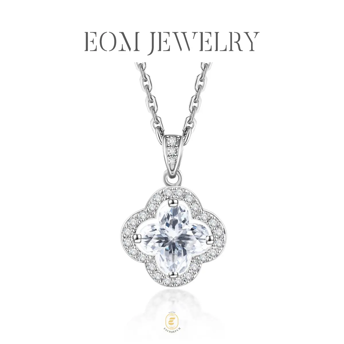 EOM Moissanite 1.1ct Bling Luxury Four-Leaf Clover Pendant Necklace Silver-Plated Luck and Love Moissanite Jewelry Engagement Wedding Anniversary Perfect Gifts