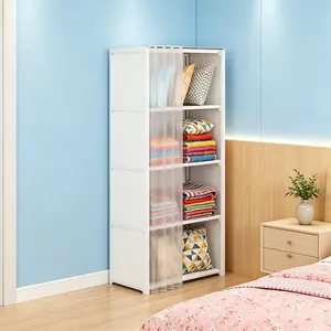 5-Tier Single Row Storage Space, 4 Cube Organizers with Curtains, Portable Bookcase, /, Easy Install, Multi-Functional Cabinet