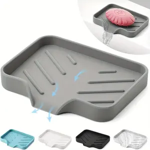 Silicone Soap Drainage Dish, Non - slip Bathroom Soap Holder with Drain Grooves, Soap Saver, Creative Draining Soap Tray for Toilet & Shower, Bathroom Essentials Accessories