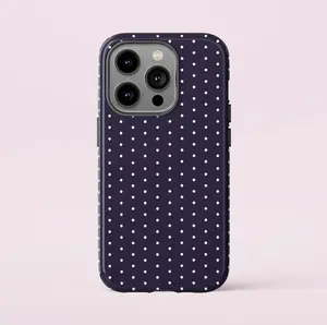 Navy Blue & Purple Polka Dot Custom Polycarbonate Rubber Cellphone Case with Magnetic Closure, Shockproof Protective Cover, Accessories for iPhone 11-16 Smartphones