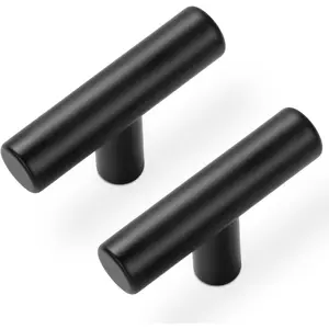 30 Pack Cabinet Knobs Matte Black Drawer Knobs Stainless Steel 2 Inch Overall Length Dresser Knobs for Cabinets Cupboard Bathroom Kitchen Hardware, Single Hole T Bar Knobs