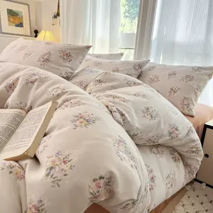 3Pcs Breathable Double Layer Decorative Bedding Set for Girls, Fresh Floral Design, Includes 1 Duvet cover and 2 Pillowcases, Perfect for Kids' Girls Rooms