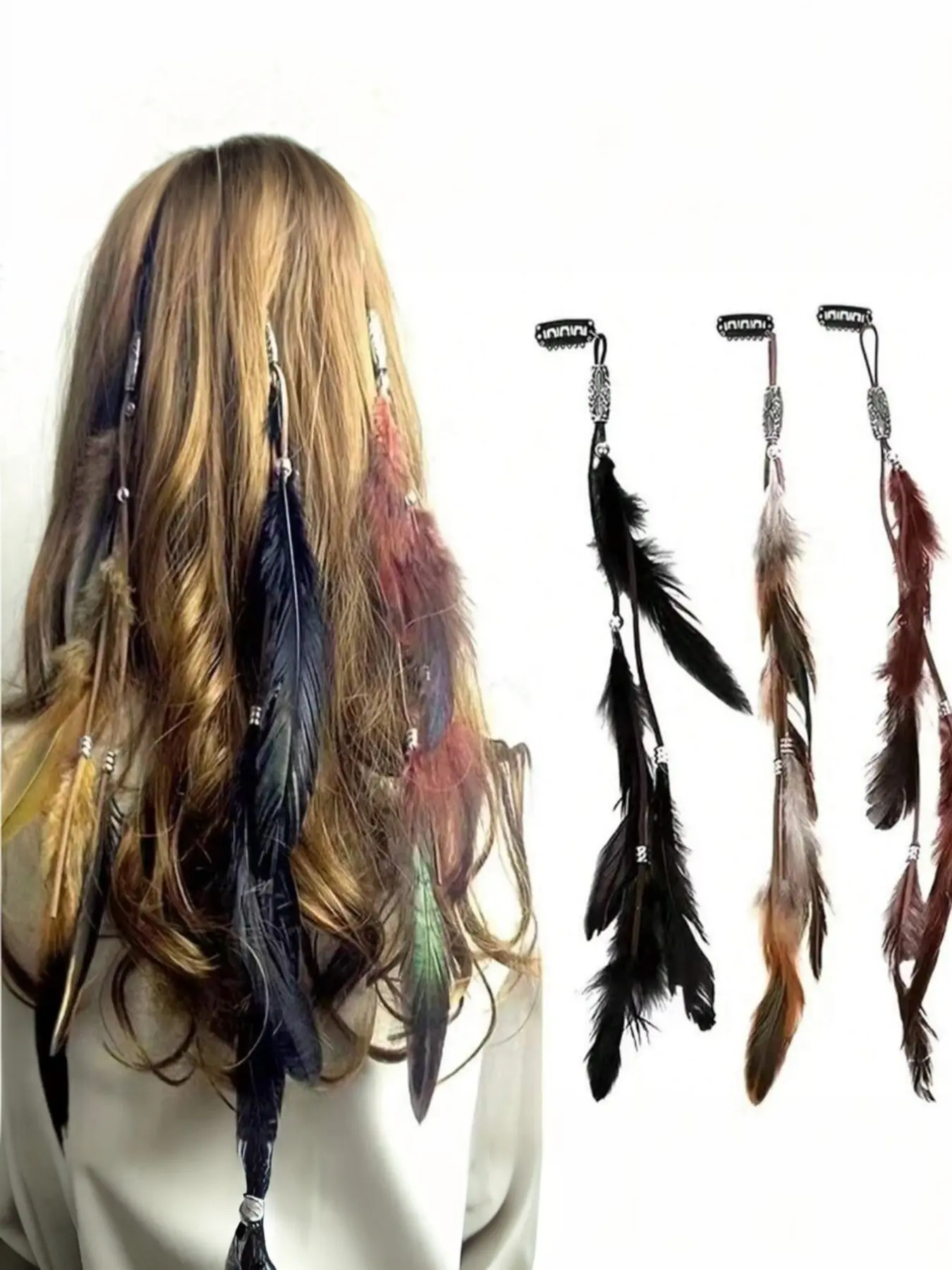 Artificial Feather Boho Style Bohemian Aesthetic Feather Tassel Hair Clip With Snap, Suitable For Women Daily Use,Hair Accessories,Hair Barrettes Hair Clips Claw Clips Hair Claws