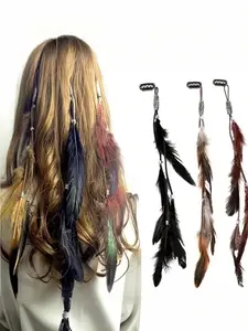 Artificial Feather Boho Style Bohemian Aesthetic Feather Tassel Hair Clip With Snap, Suitable For Women Daily Use,Hair Accessories,Hair Barrettes Hair Clips Claw Clips Hair Claws