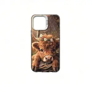 Highland Cow Mobile Phone Case, Designed With Floral Crown And Soft Fur Illustration, Suitable For IPhone 16, 15, 14, 13, 12 And 11 Pro Models, Made Of TPU Material, And Provides Shockproof Protection.