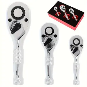 DIY 3 Piece Short Ratchet Wrench Set, 72 Tooth Short Handle Repair Tool Reversible Mini Ratchet Wrench 1/4" 3/8" 1/2" Quick Release Ratchet Set Heavy Duty Professional Small Ratchet Set