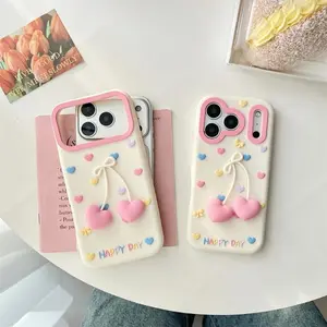 Cute Heart Pendant Phone Case for iPhone 17 16 15 14 Plus 13 Pro Max Silicone Full-Coverage Shockproof Protective Case