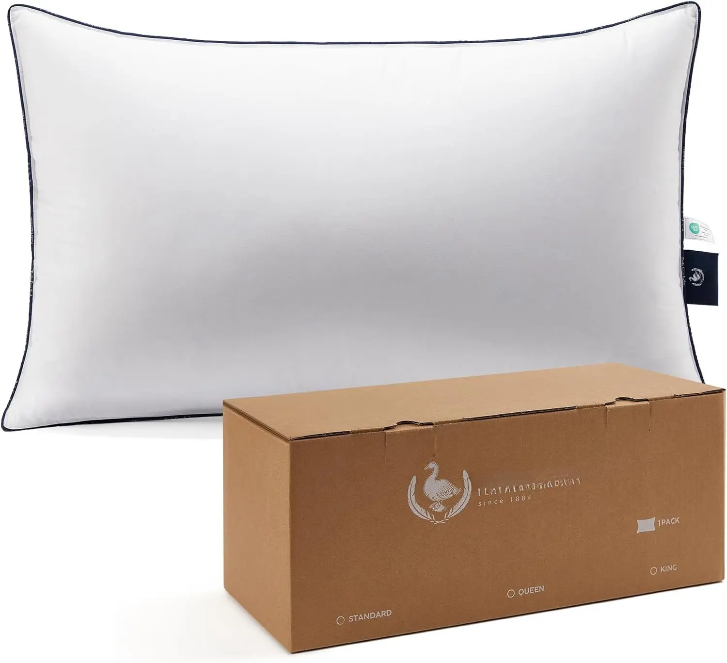 Standard Size Hotel Collection Goose Feather and Down Pillow - 3-Chamber Design, Medium Support, Anti-Allergic, Breathable, RDS-Certified, Ethically Sourced Sleeping Pillow