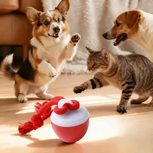 Automatic Rolling Dog Ball with Rope Tail, Interactive Self-Moving Toy with Bird Sound, USB Rechargeable for Boredom