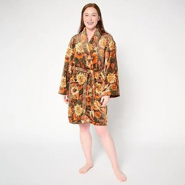 Jeffrey Banks Printed Plush Tie-Front Robe Jeffrey Banks Printed Plush Tie-Front Robe